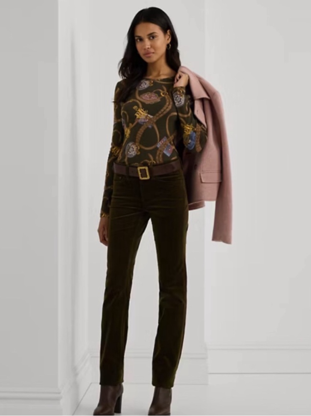 Ralph Lauren Belting-Print Cotton Long-Sleeve Tee 1X
